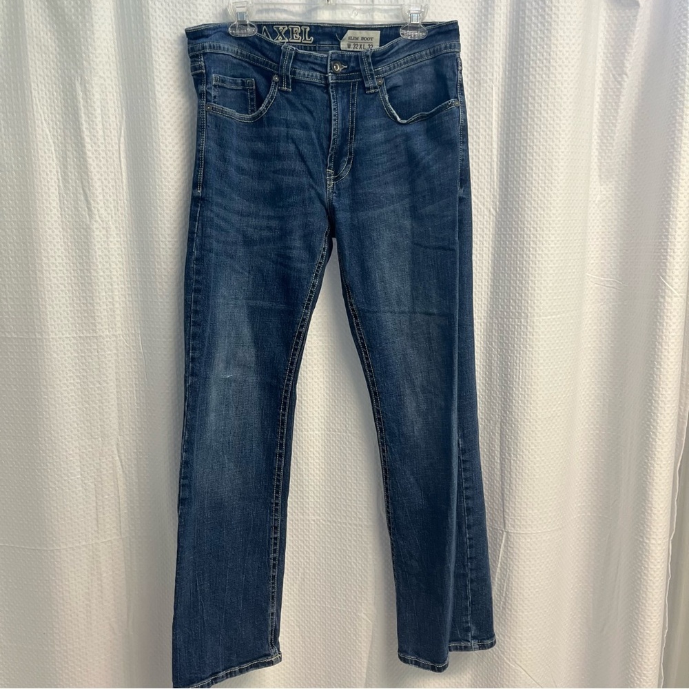 AXEL Men's Classic Slim Bootcut Blue Jeans Embroidered Flap‎ Pocket 32x32